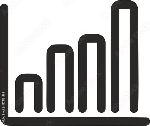 Black and white bar chart icon with rising columns and minimal design
