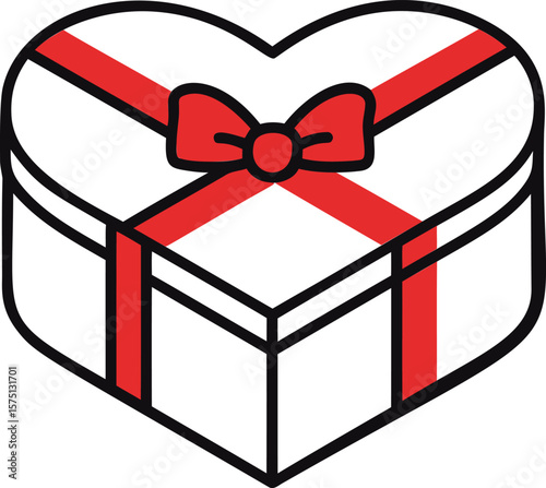 Heart-shaped gift box with red ribbon and bow, 3d illustration of a present icon