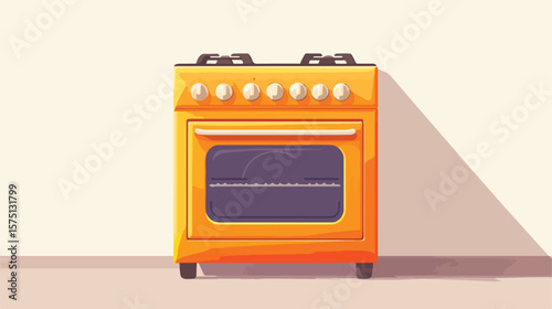 Modern Orange Oven Kitchen Design Vector Illustration