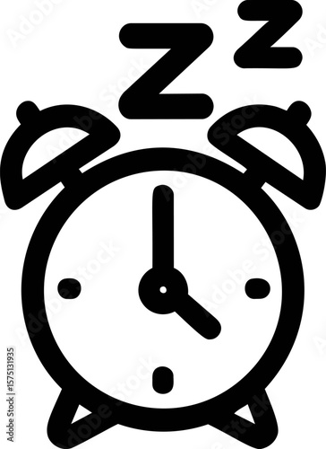 Alarm clock with sleep icon in black and white, concept of sleeping time