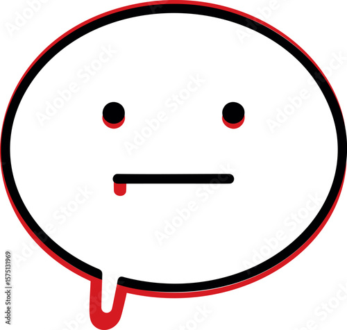 Expressionless cartoon face with tongue in black outline