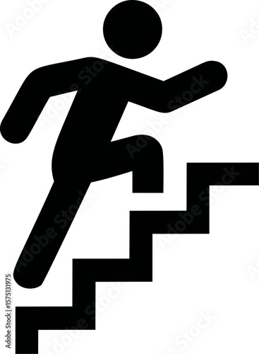 Silhouette of person climbing stairs in simple black and white illustration