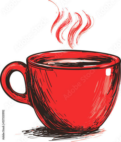 Illustration of a red coffee cup with steam