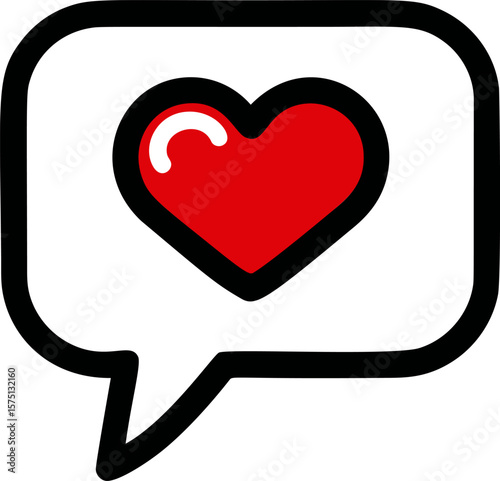 Red heart inside a black speech bubble, love communication icon