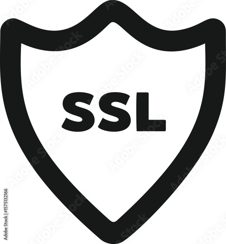 Ssl security symbol with shield outline in black and white, icon concept