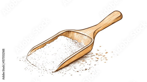 Wooden Shovel with Flour Outline Sketch for Culinary Design
