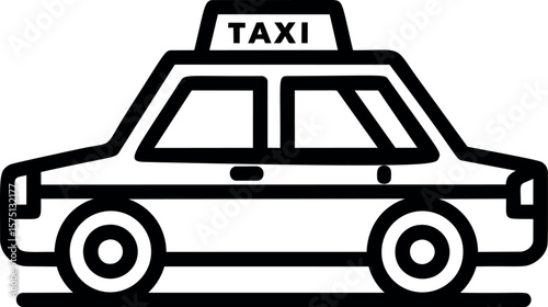 Black and white icon of a classic taxi car with a roof sign