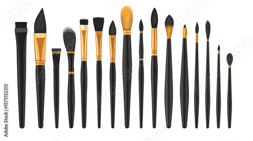 Professional Paint Brush Set on White Background Vector