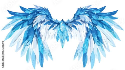 Stunning Blue Angel Wings Isolated On White Background
