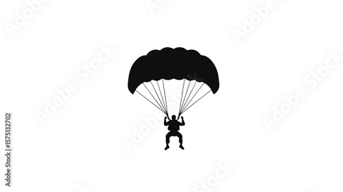 Black and White Parachutist Flat Vector Icon for Design