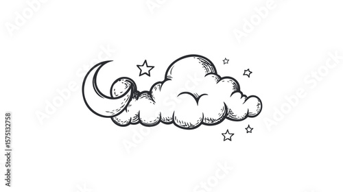 Partly Cloudy Night Weather Symbol Isolated on White Background