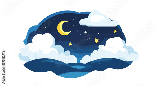 Partly Cloudy Night Weather Symbol Isolated for Designs