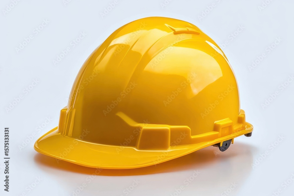 Fototapeta premium Bright yellow construction safety helmet isolated on light background