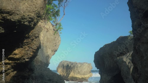 Sea rocks and isle in Madasari Beach, Pangandaran, West Java, Indonesia.