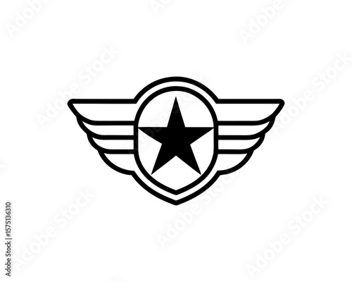 Military Winged Star Badge  Bold Vector Emblem for Army Rank, Air Force Symbol, Aviation Logo, Shield Patch, Honor Medal & Tactical Insignia Design
