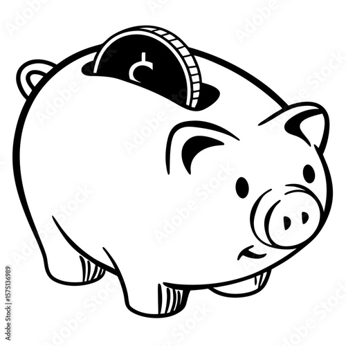 Outline of piggy bank with coin going in coin slot illustration
