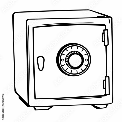 Stylized Outline of a Security Safe Box with Dial Lock Design
