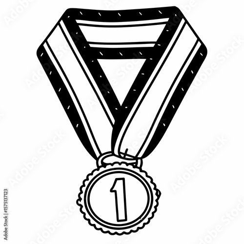 Outline of a First Place Medal with Ribbon

