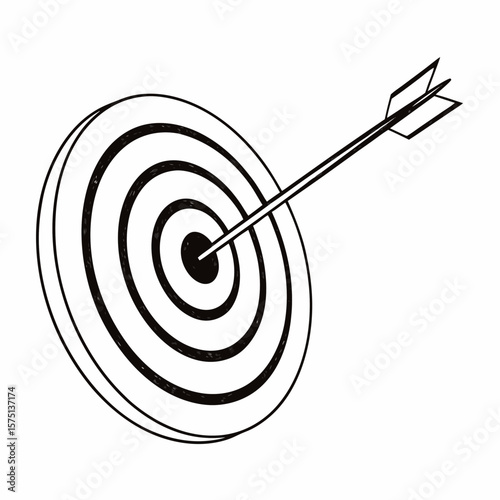 Black and White Outline Target with Arrow in Bullseye