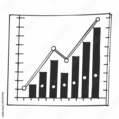 Hand Drawn Doodle Line Graph and Bar Chart Showing Business Growth