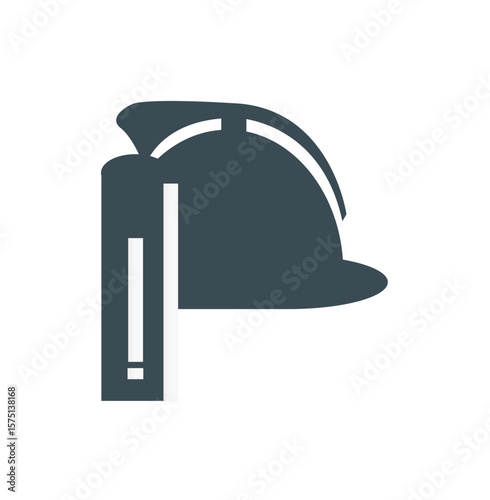 Dark gray safety helmet icon, angled view, with a measuring tool.