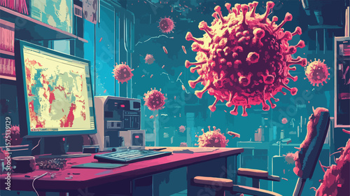 Virus Attack Flat Vector Illustration - Digital Security Concept