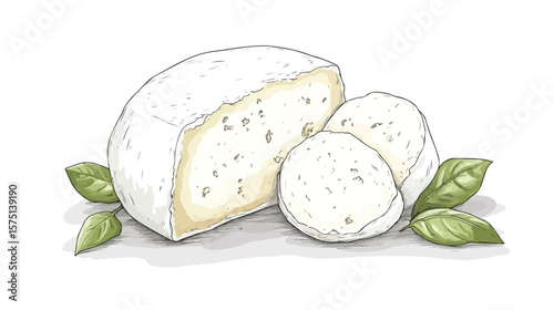 Fresh Mozzarella Cheese Slice and Whole, White Cheese Piece