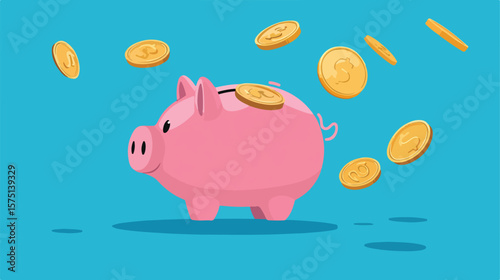 Pink Coin Box Piggy Bank with Falling Gold Coins