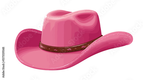Pink Cowboy Hat with Stitched Detail Flat Vector