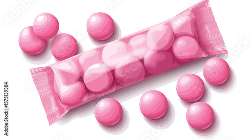 Pink Sweet Chewing Bubble Gum Package Vector