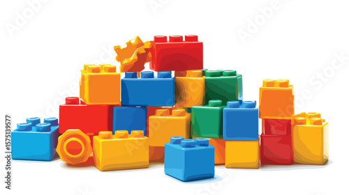 Colorful Plastic Building Blocks on White Background for Creativity
