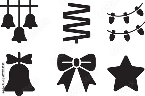 Christmas Bells, Ribbons, Lights, Bow, and Star Icons