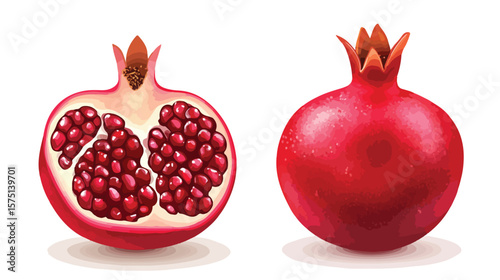 Vibrant Red Ripe Pomegranate Fruits Pair