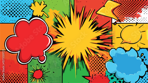 Vibrant Pop Art Comic Bubbles Design in Flat Vector Illustration
