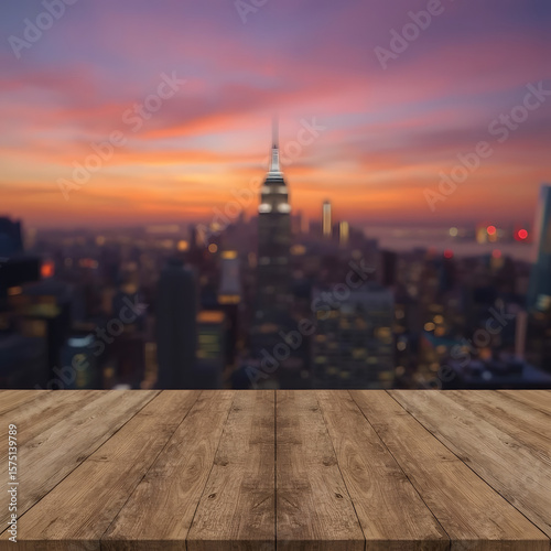 Wallpaper Mural Wooden Table with City Sunset View – Urban Presentation Background Torontodigital.ca