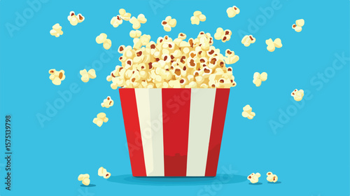 Tasty Popcorn Isolated on Vibrant Blue Background for Cinema Design