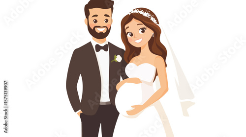 Pregnant Couple Wedding Invitation Cartoon Vector Illustration