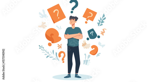Confused Person with Question Marks, Seeking Answers Concept