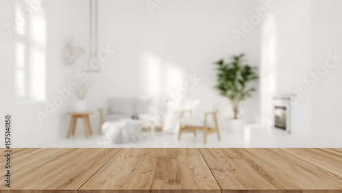 Wallpaper Mural Wooden Table with White Minimal Interior – Clean Presentation Style Torontodigital.ca