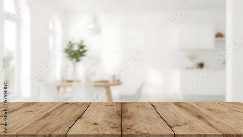 Wallpaper Mural Wooden Table with White Minimal Interior – Clean Presentation Style Torontodigital.ca
