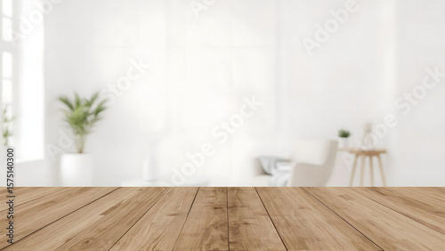 Wallpaper Mural Wooden Table with White Minimal Interior – Clean Presentation Style Torontodigital.ca
