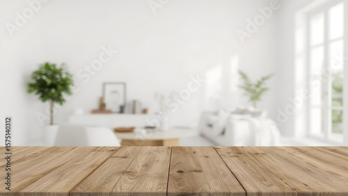 Wallpaper Mural Wooden Table with White Minimal Interior – Clean Presentation Style Torontodigital.ca