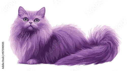 Beautiful Realistic Lilac Fluffy Cat Clean Color Illustration