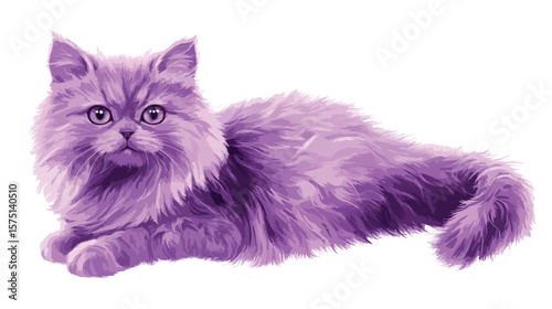 Lilac Fluffy Cat Illustration in Clean Color Style