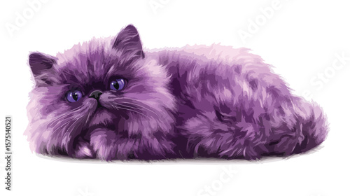 Realistic Lilac Fluffy Cat Clean Color Illustration