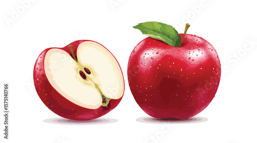 Vibrant Red Apple Vector Illustration on White Background