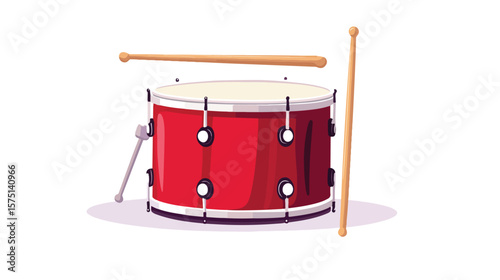 Vibrant Red Drum and Wooden Drum Sticks Musical Instrument