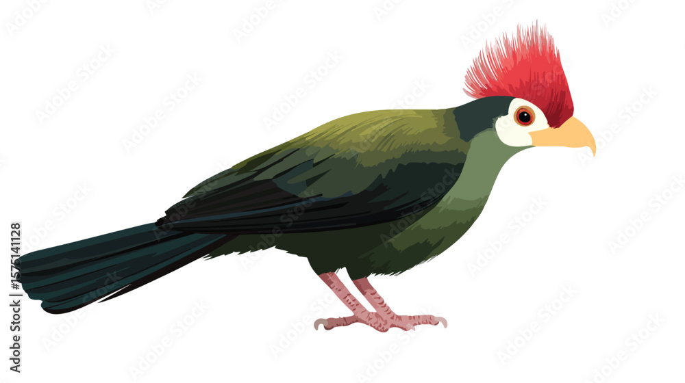 Fototapeta premium Vibrant Red Crested Turaco Flat Vector Illustration