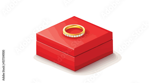 Elegant Red Wedding Box with Golden Ring on Square Shape