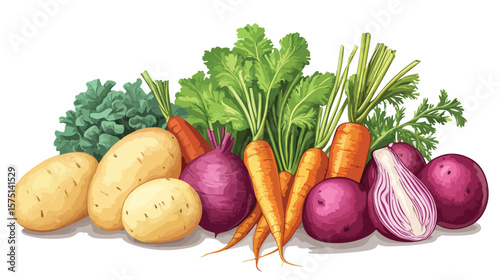 Fresh Root Vegetables: Carrots, Potatoes, and Beets in a Pile